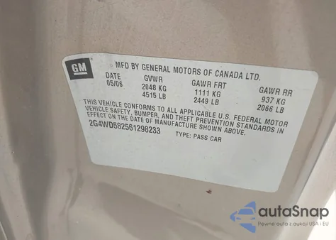 2006 Buick Lacrosse Cxl from USA, damaged, VIN 2G4WD582561298233